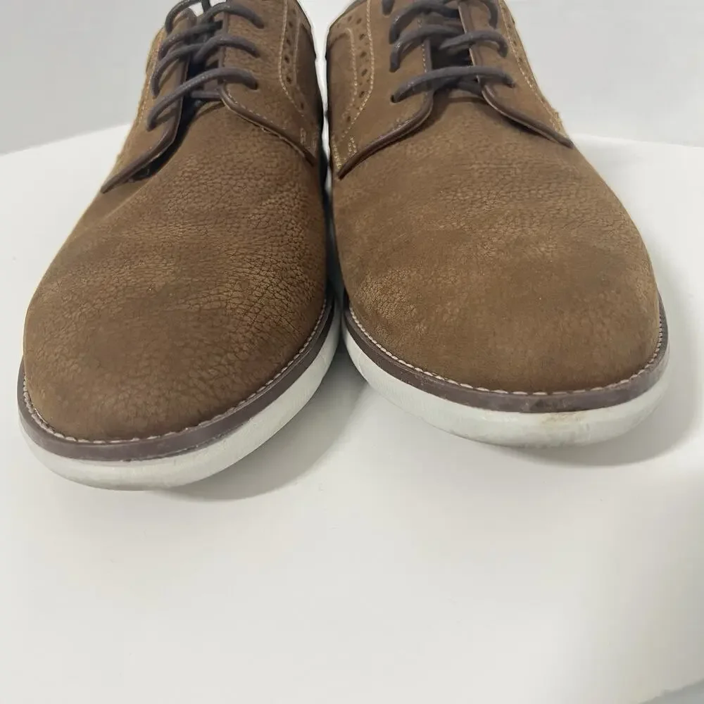 Johnston Murphy Men 10M Holden Plain Toe Brown Tumbled Nubuck Oxfords Sheepskin